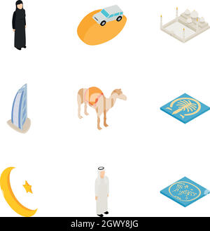 Symbole der VAE Symbole gesetzt, isometrische 3D-Stil Stock Vektor