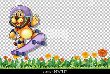 Löwe spielt Skateboard auf transparentem Hintergrund Illustration Stock Vektor