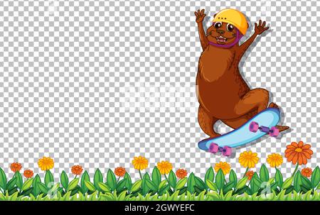 Beaver spielt Skateboard auf transparentem Hintergrund Illustration Stock Vektor