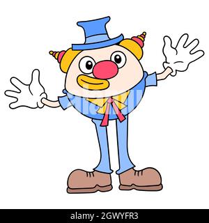 Fröhliche Clowns in Aktion auf der Party, um aufzumuntern Stock Vektor