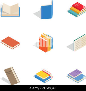 Verschiedene Bücher Icons, isometrische 3D-Stil Stock Vektor