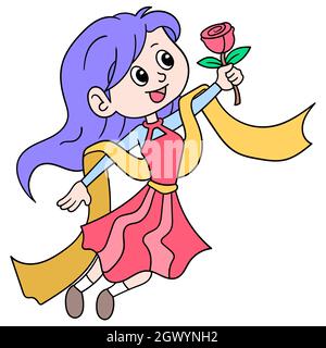 Schönes Mädchen, das in einem Schal mit Rosen tanzt Stock Vektor