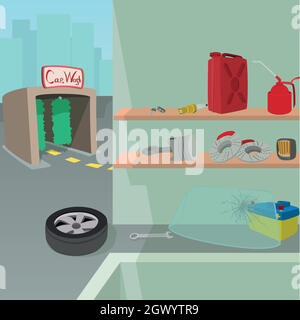 Auto Reparatur Service Konzept, Cartoon Stil Stock Vektor