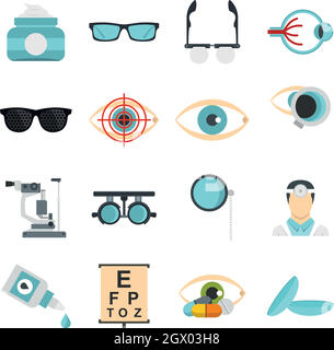 Augenarzt Werkzeuge stellen flach icons Stock Vektor