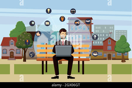 Marketing Technik Konzept Mann, Cartoon Stil Stock Vektor