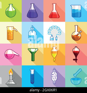 Chemie Labor Symbole, flacher Stil Stock Vektor