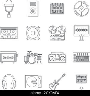 Recording Studio Elemente Symbole gesetzt, outline Style Stock Vektor