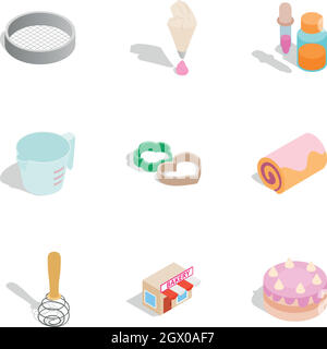 Backen Elemente Symbole, isometrische 3D-Stil Stock Vektor