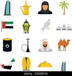 Vereinigte Arabische Emirate Reisen stellen flach icons Stock Vektor