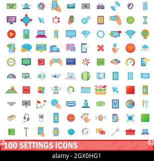 100 Einstellungen, Symbole, Cartoon Stil Stock Vektor