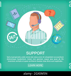 Call Center Konzept Unterstützung Stimme, Cartoon-Stil Stock Vektor