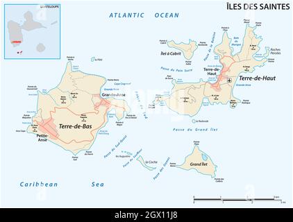 Straßenkarte der Inseln Les Saintes, Teil von Guadeloupe Stock Vektor