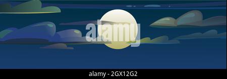 Nachthimmel Wolken Horizont mit Mond. Illustration im Cartoon-Stil flache Design. Himmlische Atmosphäre. Vektor. Stock Vektor