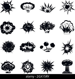 Explosion Symbole gesetzt, einfachen Stil Stock Vektor