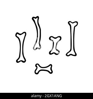 Doodle Halloween Knochen Set. Auf weißem Hintergrund isoliertes Skelett umreißen. Handgezeichnetes niedliches beängstigendes os. Mystisches Skizzenzeichen. Vektorgrafik für spo Stock Vektor