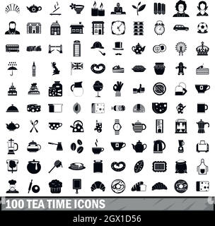 100 Tee Zeit essen Icons set im einfachen Stil Stock Vektor