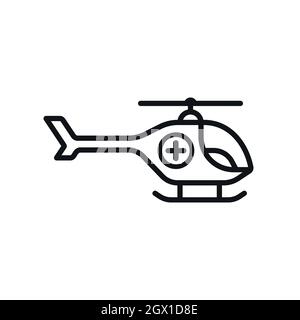 Hubschrauber Krankenwagen Umriss Symbol auf weißem Hintergrund. Notfall medizinische Luft Fahrzeug Vektor-Design. Stock Vektor