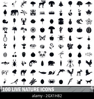 100 Live art Symbole in einem einfachen Stil eingerichtet Stock Vektor