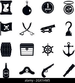 Pirate Symbole gesetzt, einfachen Stil Stock Vektor