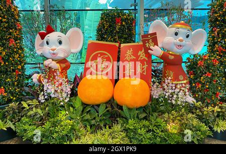 Singapur – 9. Februar 2020. Lunar New Year Decorations am Flughafen Singapur Changi. Changi wurde als einer der saubersten Flughäfen der Welt eingestuft und ich wurde hoch bewertet Stockfoto