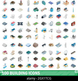 100 Baustil Icons Set, isometrischen 3d Stock Vektor