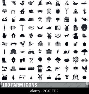 100 farm Symbole in einem einfachen Stil eingerichtet Stock Vektor