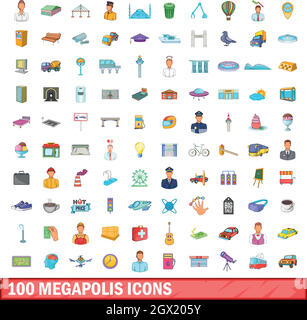 100 Megapolis Icons set, cartoon-Stil Stock Vektor