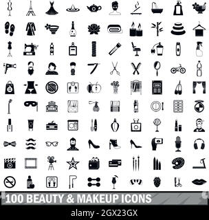 100 Beauty und Make-up-Symbole in einem einfachen Stil eingerichtet Stock Vektor