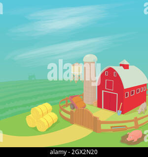 Farm Landschaft Konzept, Cartoon-Stil Stock Vektor