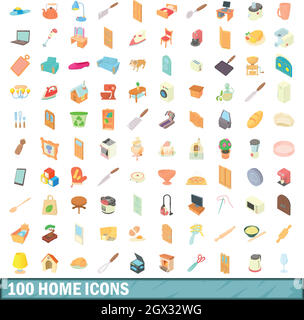 100 nach Hause Icons Set, Cartoon-Stil Stock Vektor