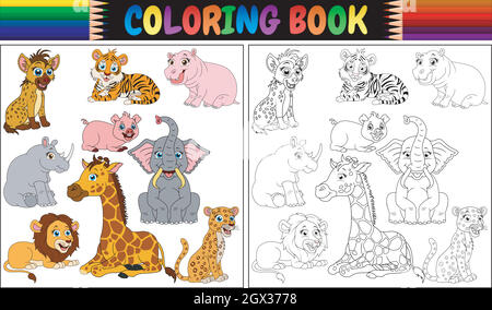 Malbuch mit wilden Tieren Cartoon Stock Vektor
