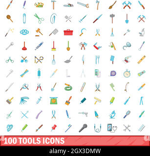 100 Tools Icons set, cartoon-Stil Stock Vektor