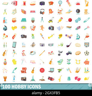 100 Hobby Icons set, cartoon-Stil Stock Vektor