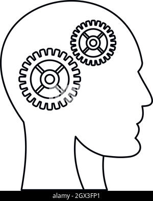 Menschen Gehirn mit Zahnrad Symbol, outline Style Stock Vektor