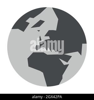 Vereinfachter Erdglobus mit Weltkarte, die auf Europa ausgerichtet ist. Vektorgrafik. Stock Vektor