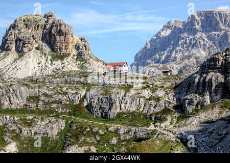 Tre Cime di Lavaredo, Belluno, Venetien, Dolomiten, Italien Stockfoto