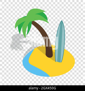 Seelandschaft mit Palmen und Surfbrett isometrische Stock Vektor