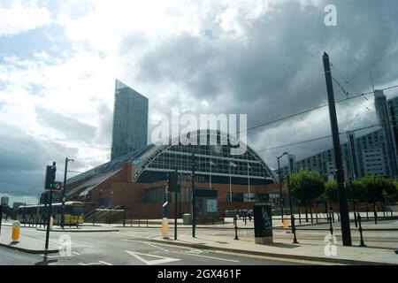 Manchester - England - Juli 27 2017 : GMEX Exhibition Centre dramatische Landschaftsansicht des alten Hauptbahnhofs, jetzt ein Ausstellungszentrum in Stockfoto