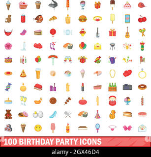 100. Geburtstag Party Icons Set, Cartoon-Stil Stock Vektor
