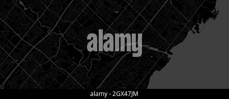 Dunkelschwarze Mississauga Stadtgebiet horizontale Vektor-Hintergrundkarte, Straßen und Wasserkartographie Illustration. Breitbildformat, digitale flache des Stock Vektor