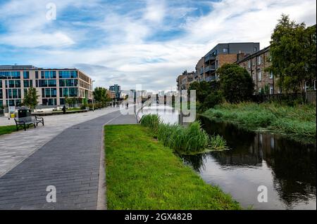 Edinburgh und Glasgow Union Canal, in der Nähe des Endes in Edinburgh, Schottland Stockfoto