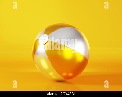 Golden aufblasbare Beach Ball Mockup Lichtkugel Spielzeug für Sportspiel Sommer auf Gold Hintergrund, Urlaub Sommer Symbol, 3D-Rendering Illustration Stockfoto