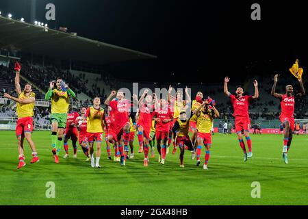 Napoli’s feiert am 3. Oktober 2021 im Stadio Artemio Franchiin Firenzano, Mittelitalien, das Siegesspiel während des Fußballspiels der Serie A zwischen Fiornetina und SSC Napoli. Stockfoto