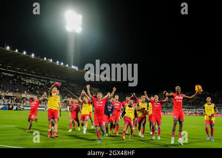 Napoli’s feiert am 3. Oktober 2021 im Stadio Artemio Franchiin Firenzano, Mittelitalien, das Siegesspiel während des Fußballspiels der Serie A zwischen Fiornetina und SSC Napoli. Stockfoto