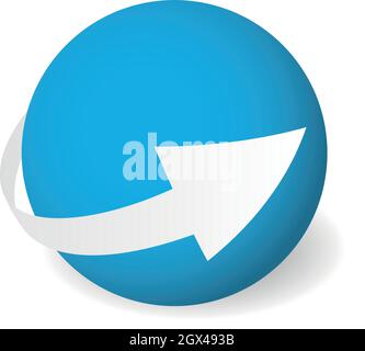 Schleife Kreis Pfeilsymbol um Kugel. Abstraktes Symbol. Einfaches 3D-Vektorzeichen mit abfallender Schattierung. Stock Vektor