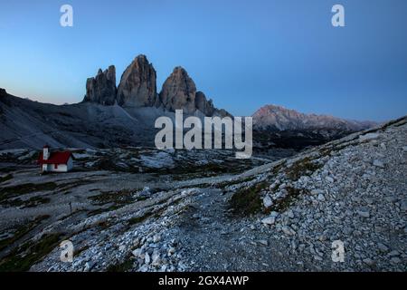 Tre Cime di Lavaredo, Belluno, Venetien, Dolomiten, Italien Stockfoto