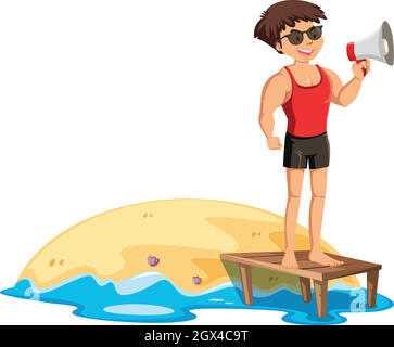 Ein Fit Lifeguard neben der Küste Stock Vektor
