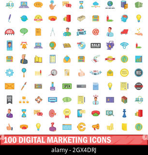 100 digitale cartoon marketing Icons Set,-Stil Stock Vektor