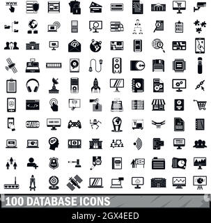 100 Datenbank Icons Set, einfachen Stil Stock Vektor