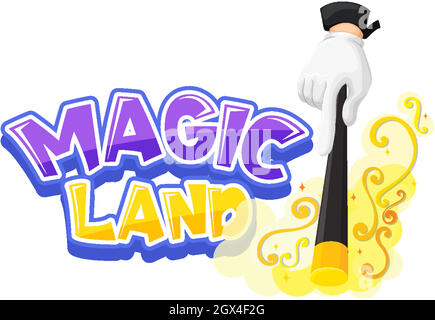 Schriftdesign für Wort Magic Land mit Zauberstab Stock Vektor
